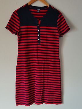 Chaps Navy and Red Striped Cotton Dress Size Large